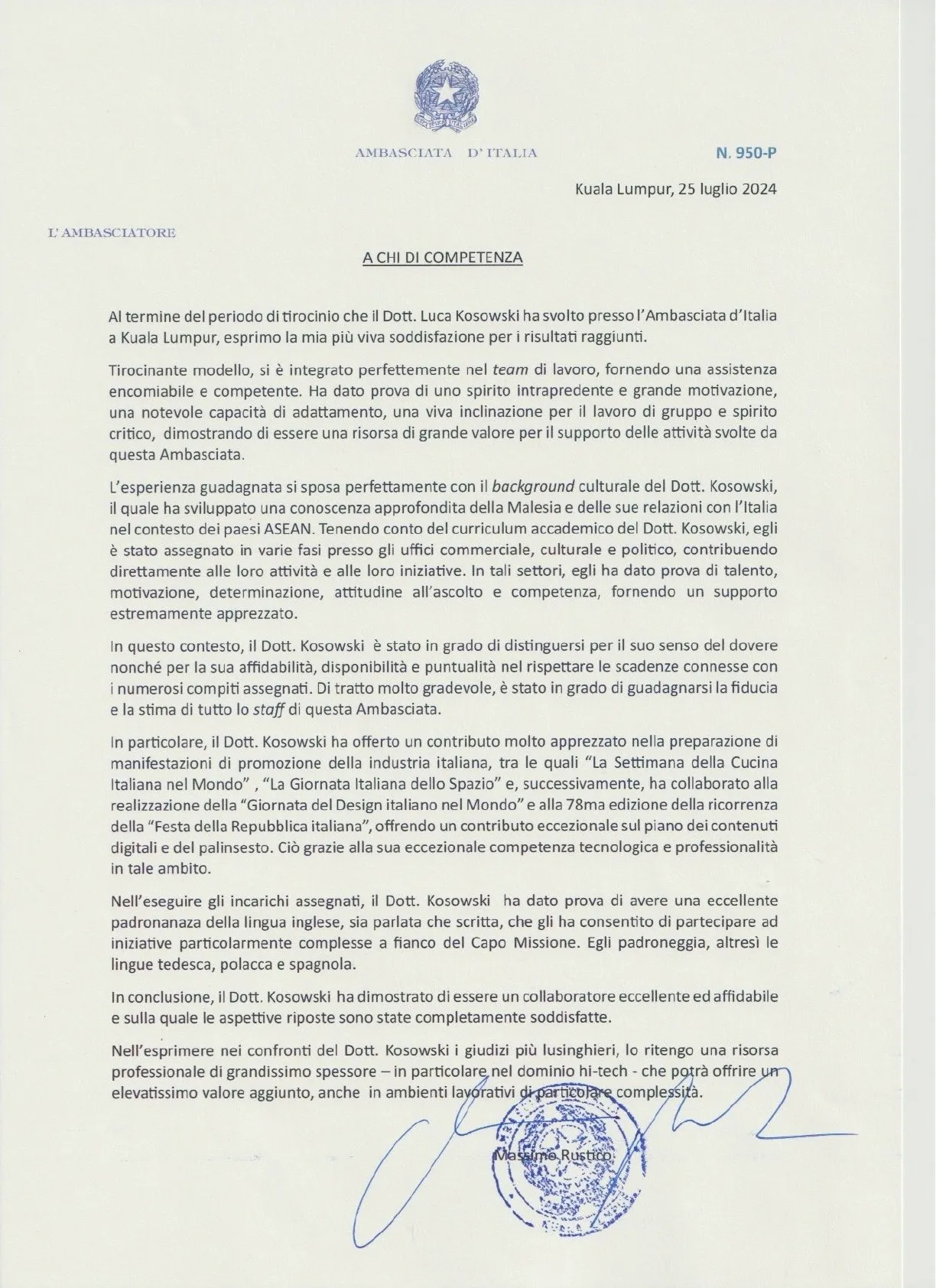 Anteprima della lettera di referenze in italiano